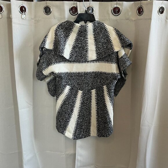 EXpress Womens Cardigan Small Black White Merino Wool Blend Stripe Flowy 16832 - Picture 2 of 8